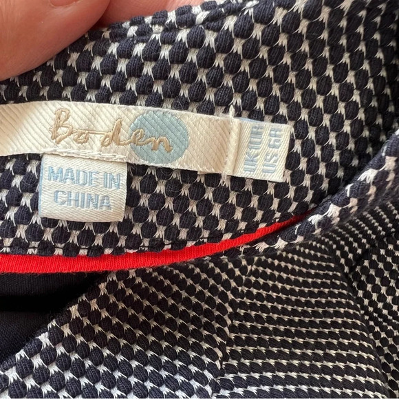 Boden Sarah Jacquard Hexagon Pattern Navy White Sheeth 3/4 Sleeve Dress Size 6 - Picture 13 of 16